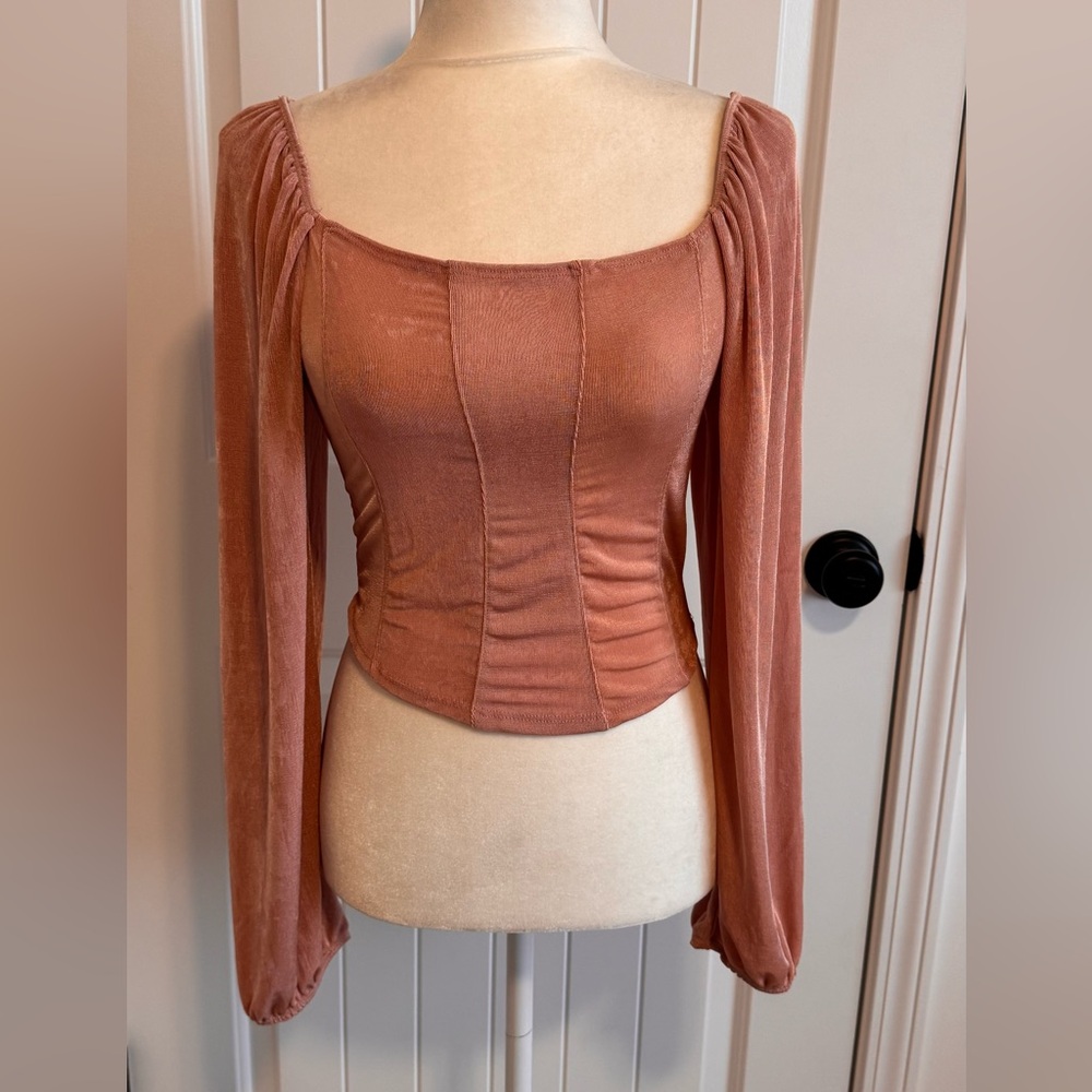Caution to the Wind Size Medium Dusty Rose / Pink Long Sleeve Fitted Top.